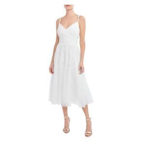 AQUA Womens Midi Dress White Spaghetti Strap Tulle Overlay Lined Juniors 14